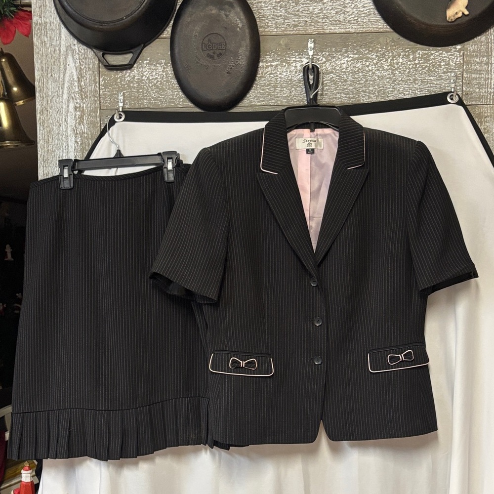 Vintage Stresa Black/Pink Pinstripe Skirt Suit
